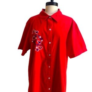 Collections Etc-short  button down embroidered top